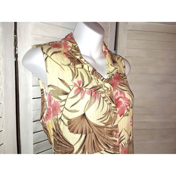 Bahama Beach Floral Dress Size L Sleeveless Midi Maxi Pockets Hawaiian Resort - Picture 3 of 10